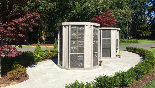 As you enter the cemetery grounds, you'll see the newly constructed Azalea Columbarium.