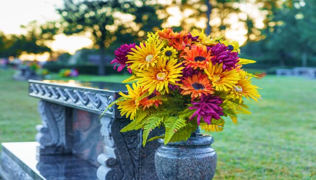 Silk arrangement from the Cemetery Flowers program.