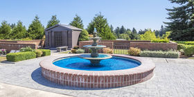 Water fountain in front of mausoleum estate at Sunset Hills Memorial Park